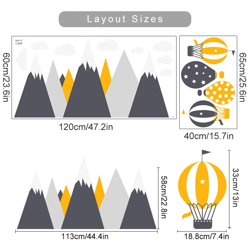 Wall Decals Hot Air Balloons in Mountains