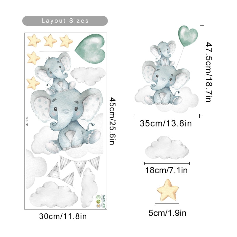 Cartoon Elephant Stars Wall Decals