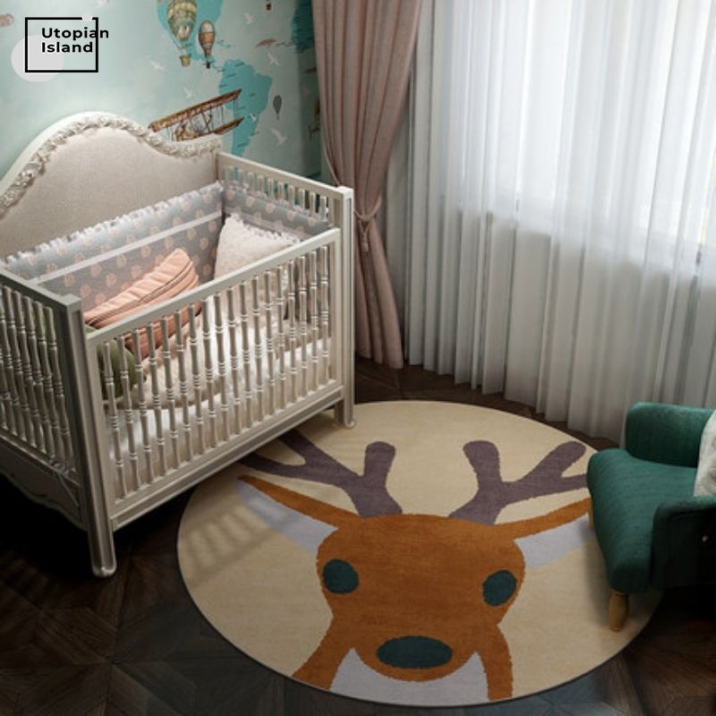 Area Round Rug Cute Animal Portraits