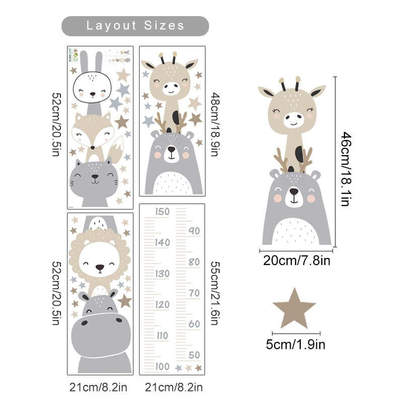 Height Chart Wall Decal Animals Stars