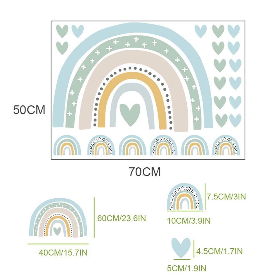 Boho Rainbow Hearts Wall Decals