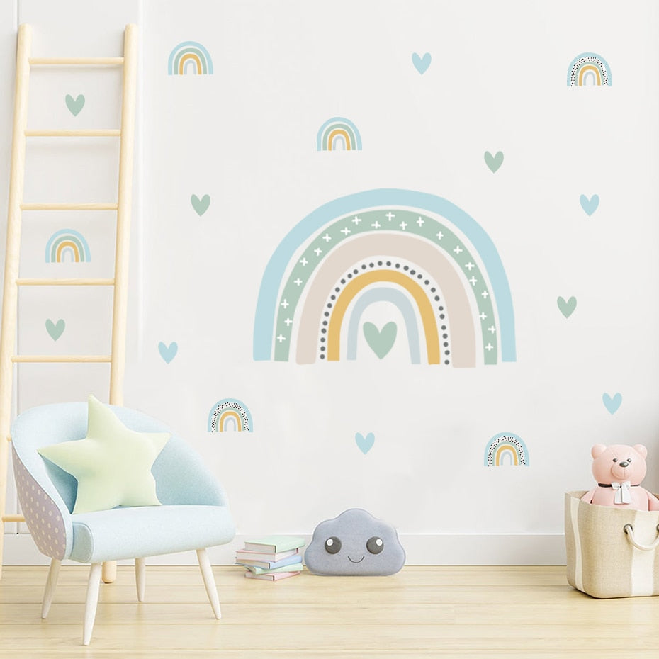 Boho Rainbow Hearts Wall Decals