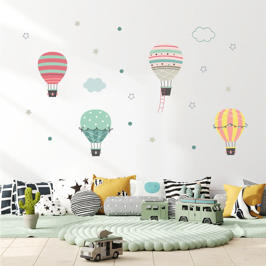 Cartoon Wall Decals Hot Air Balloon Clouds