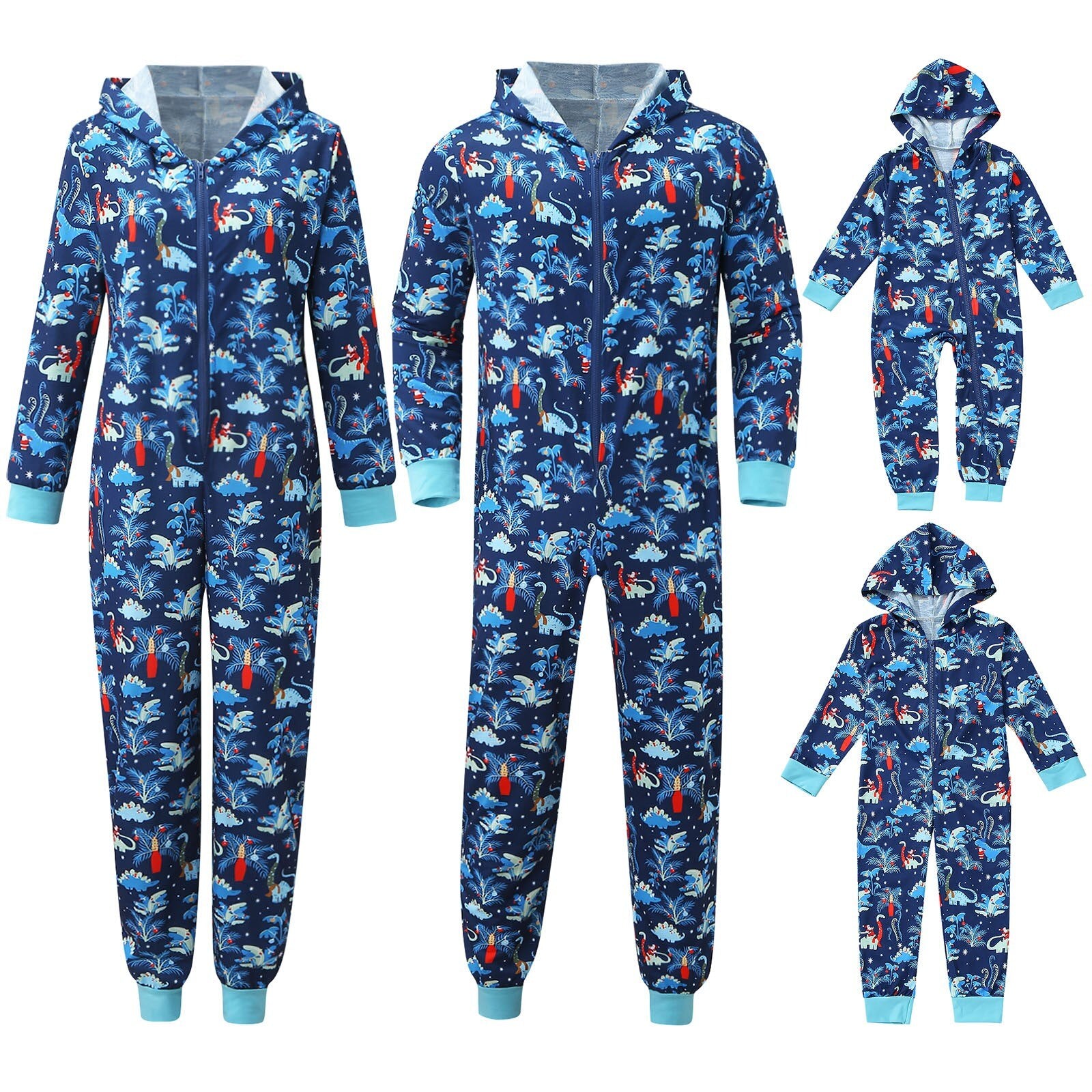 Matching Christmas Pajamas Jumpsuit Family Set - Dino Blue