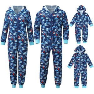 Matching Christmas Pajamas Jumpsuit Family Set - Dino Blue