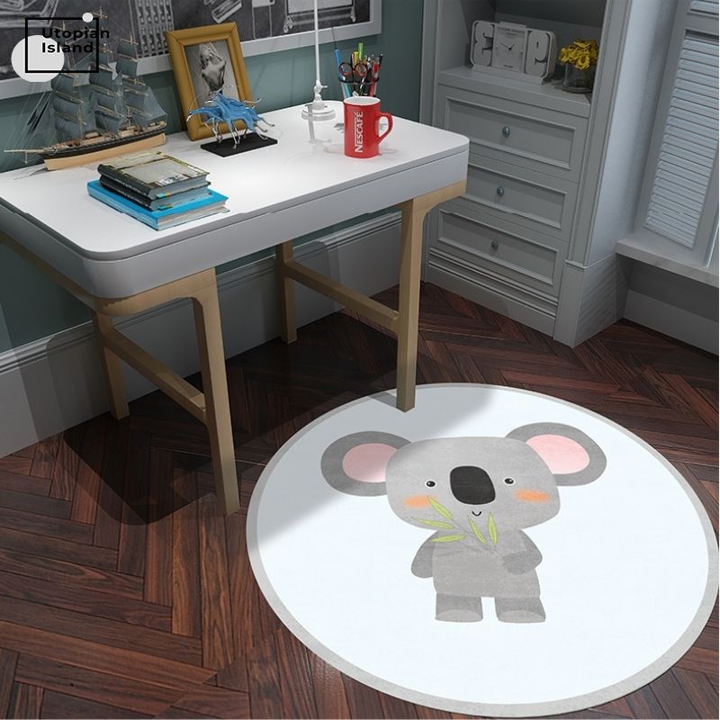 Area Round Rug Cute Animal Portraits