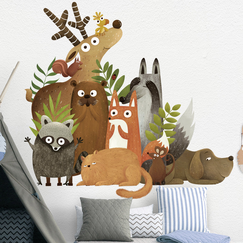 Cartoon Wall Decal Forest Animals Elk Fox Rabbit