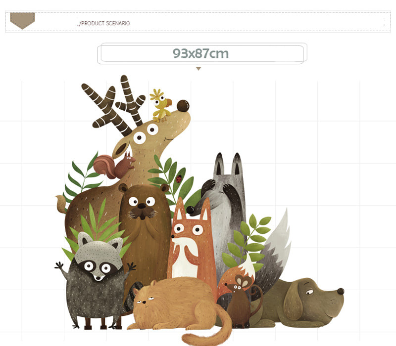 Cartoon Wall Decal Forest Animals Elk Fox Rabbit