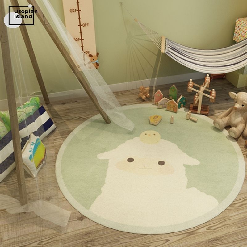 Round Rug Cute Animal Portraits