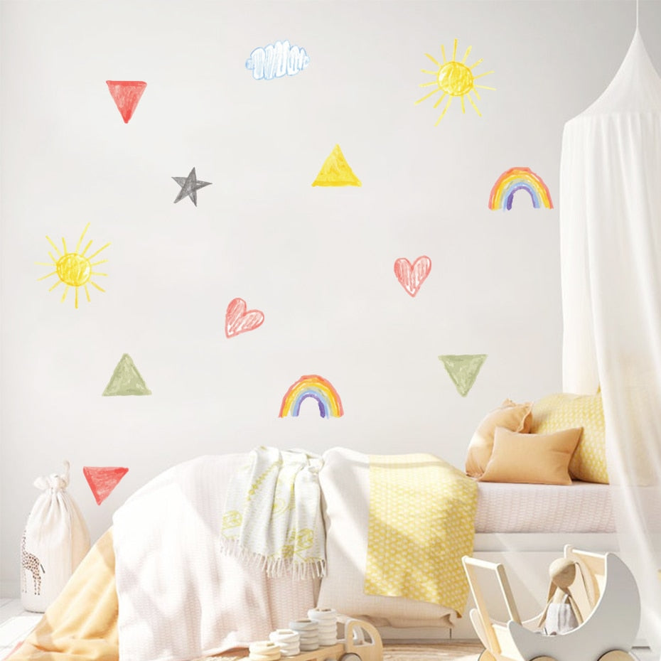 Cartoon Wall Decals Sun Star Rainbow Heart