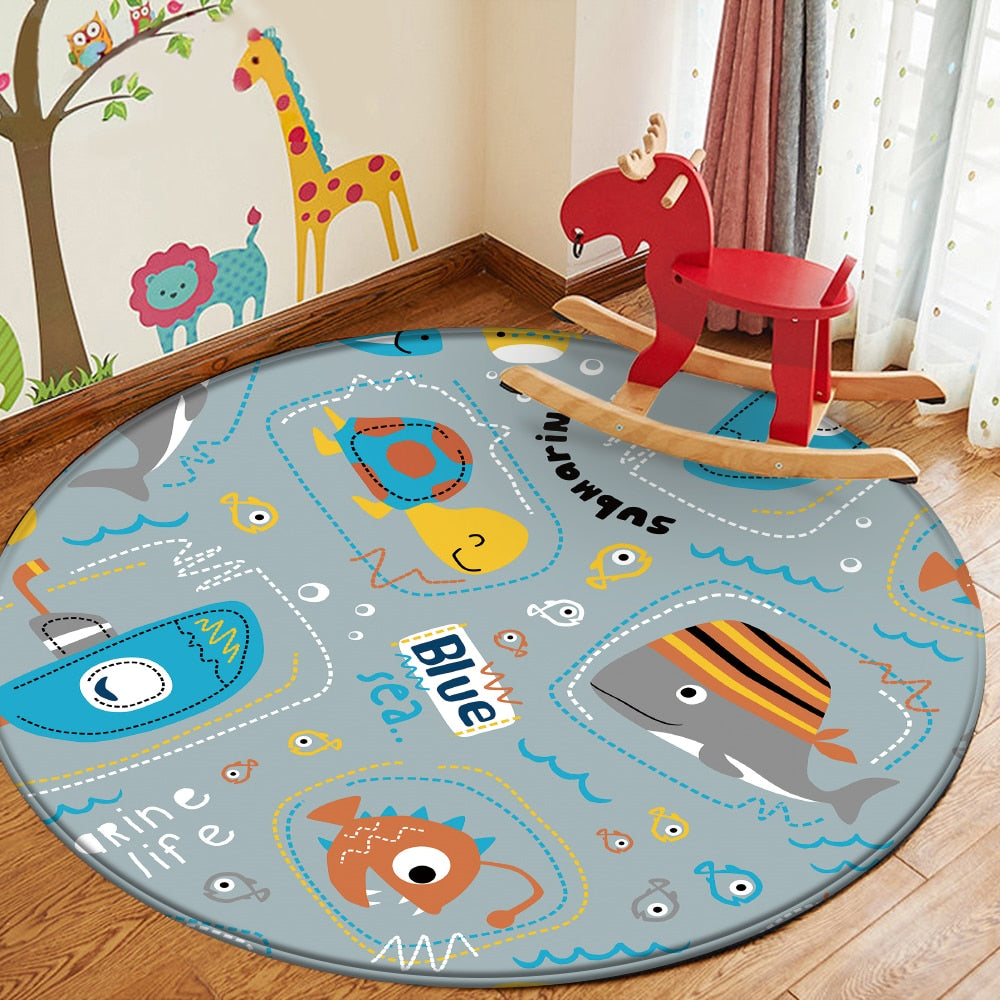 Nursery Cartoon Style Area Round Rug