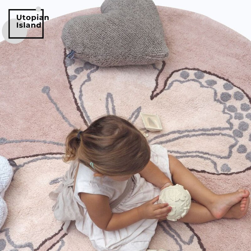Area Round Rug Pink Butterfly