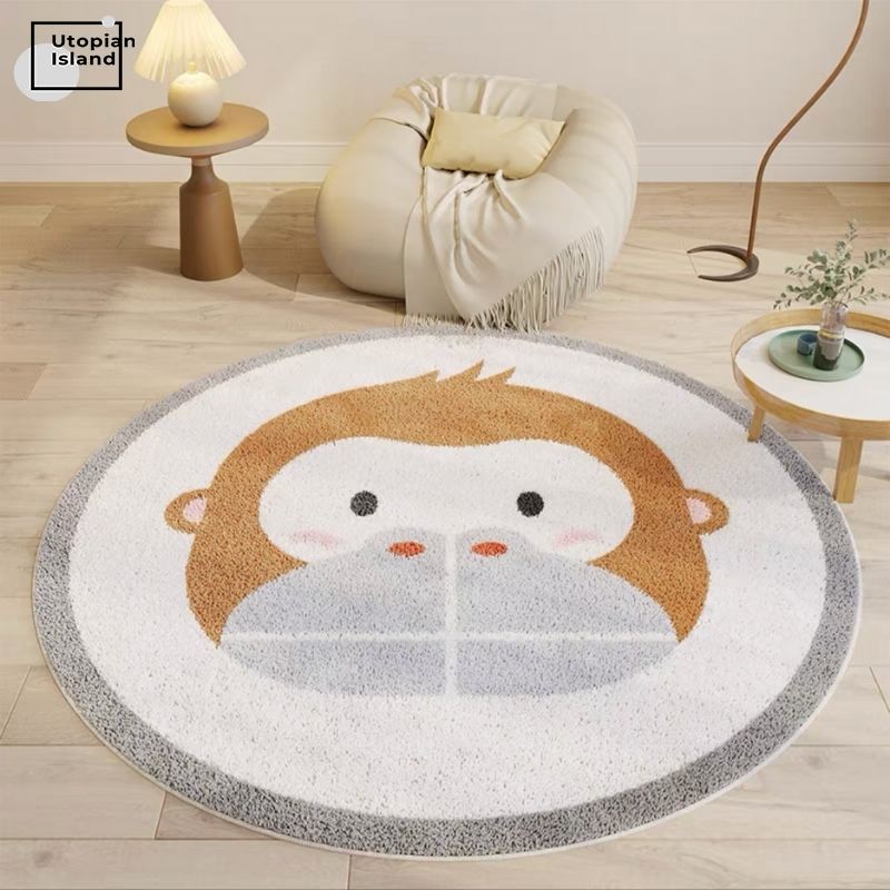 Round Rug Cute Animal Portraits