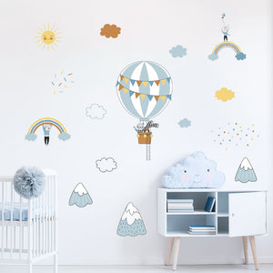 Cartoon Hot Air Balloon Clouds Wall Decals