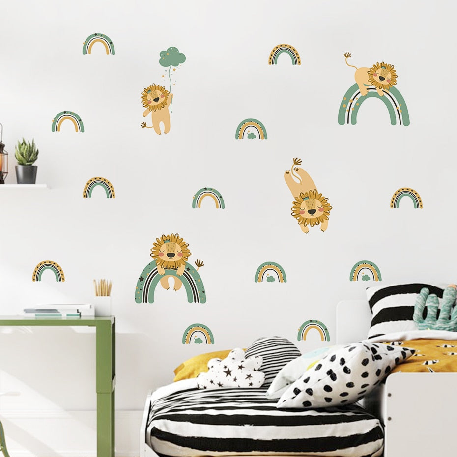 Cartoon Lion Rainbow Wall Decals