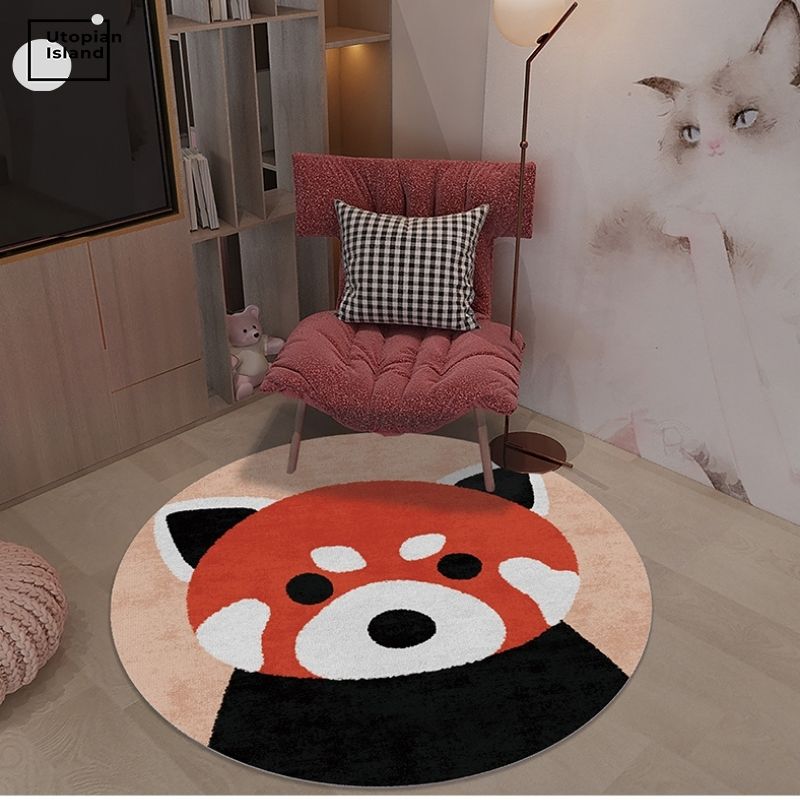 Area Round Rug Cute Animal Portraits