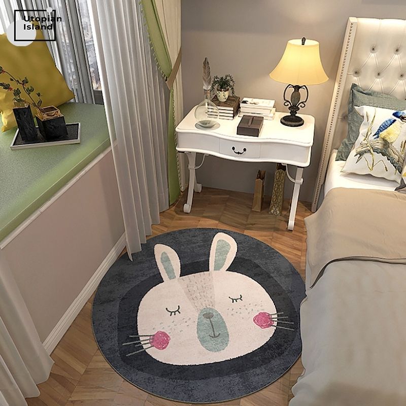 Area Round Rug Cute Animal Portraits
