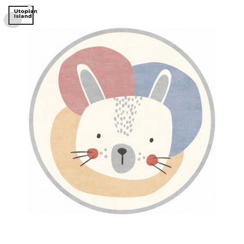 Area Round Rug Cute Animal Portraits