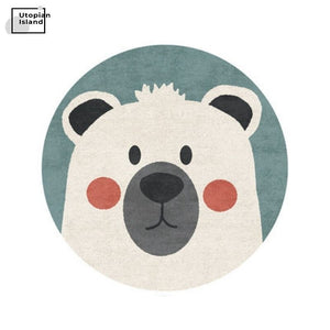Round Rug Cute Animal Portraits