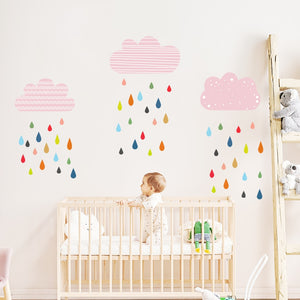 Cartoon Wall Decals Clouds Colorful Raindrops