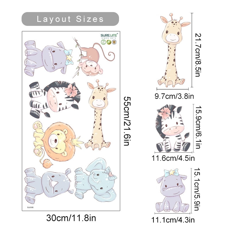 Cartoon Leaves Animal Nursery Wall Decals