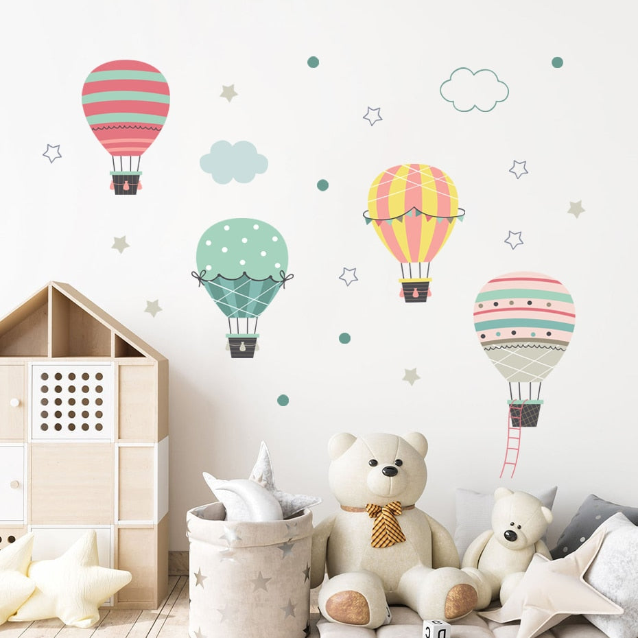 Cartoon Wall Decals Hot Air Balloon Clouds