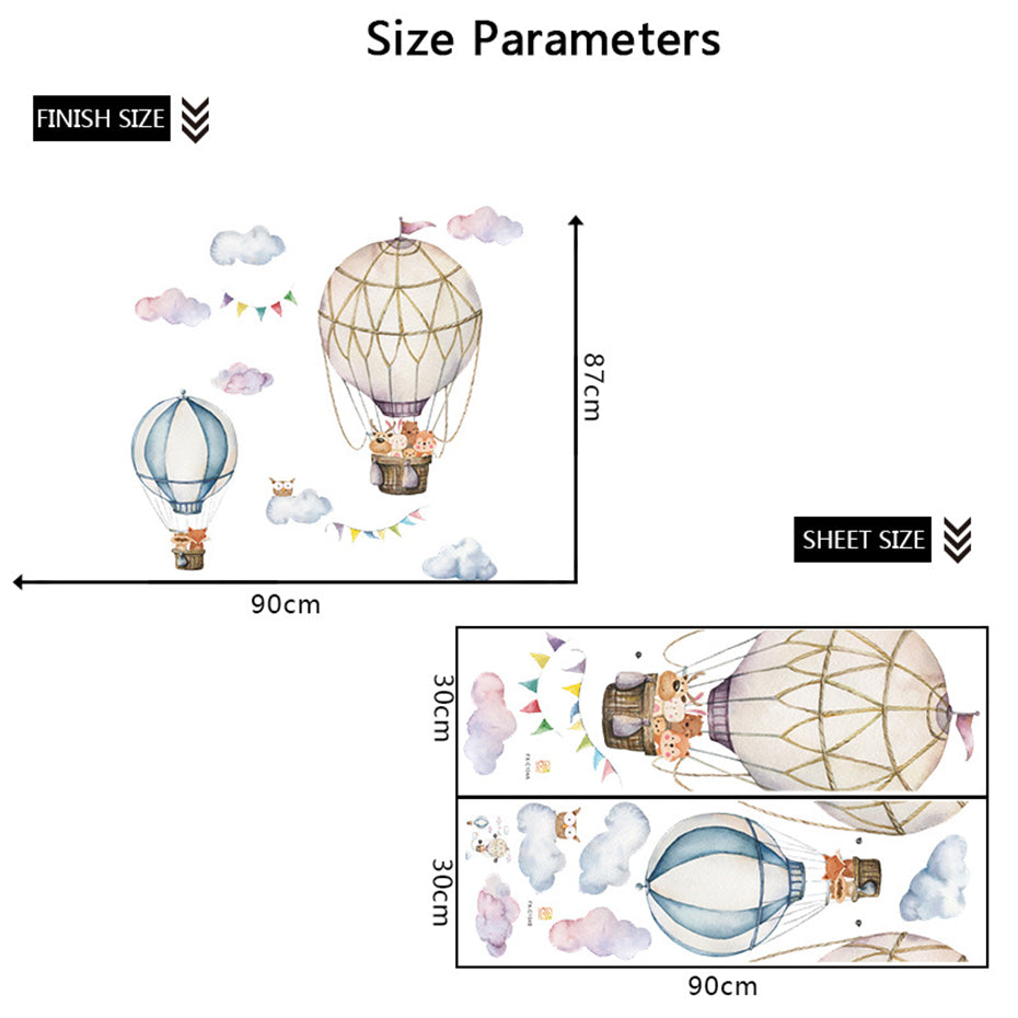 Cartoon Wall Decals Hot Air Balloon Woodland Animals