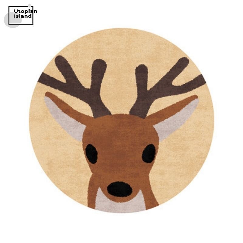 Area Round Rug Cute Animal Portraits