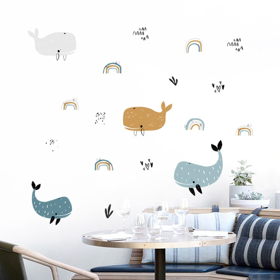 Cartoon Wall Decals Rainbow Dolphins