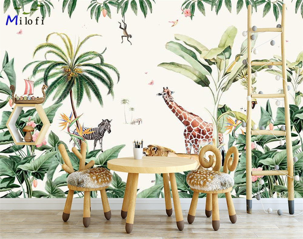 Jungle Animals and Flowers Nursery Wallpaper Mural