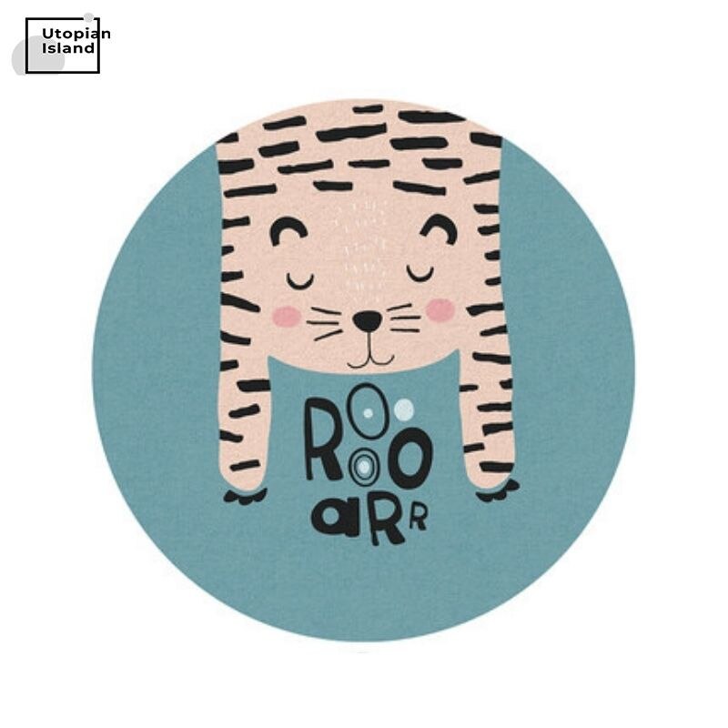 Round Rug Cute Animal Portraits