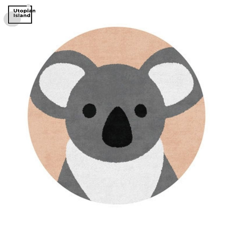 Area Round Rug Cute Animal Portraits