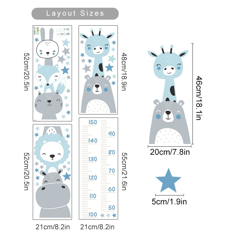 Height Chart Wall Decal Animals Stars