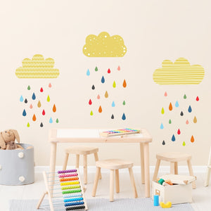 Cartoon Wall Decals Clouds Colorful Raindrops