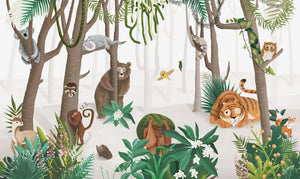 Cute Cartoon Animals Hide-and-Seek Wallpaper Mural