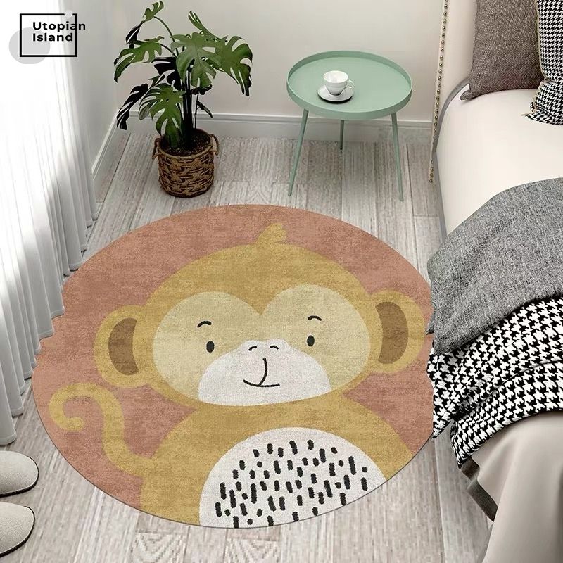 Round Rug Cute Animal Portraits