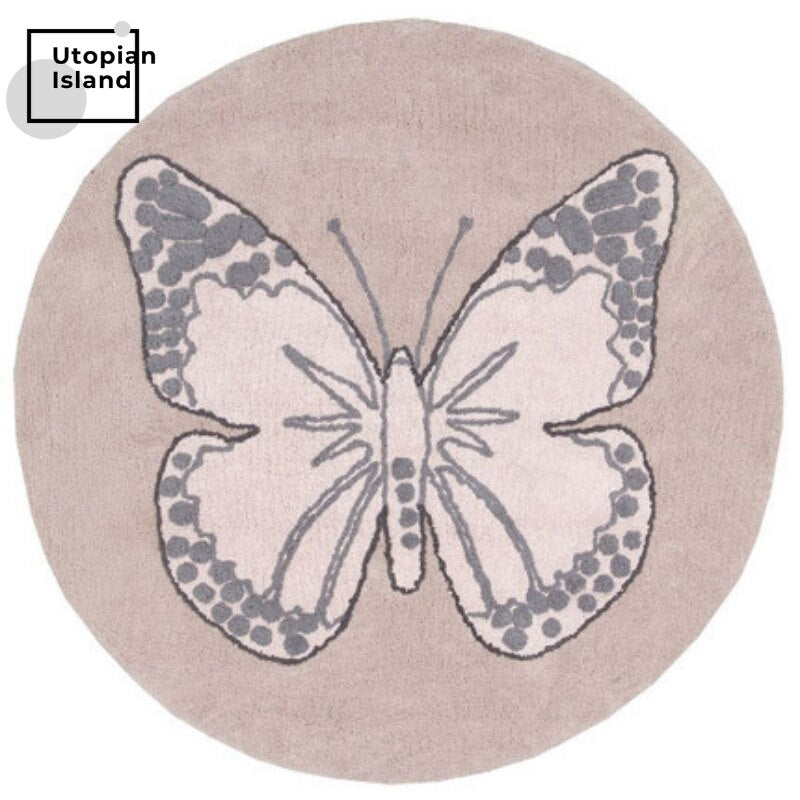 Area Round Rug Pink Butterfly
