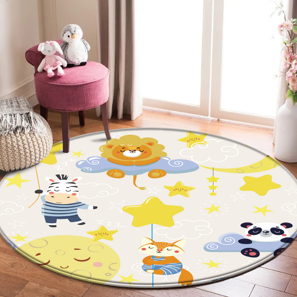 Nursery Cartoon Style Area Round Rug