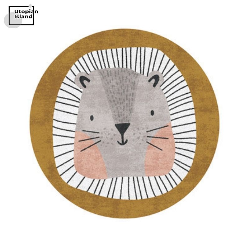 Area Round Rug Cute Animal Portraits