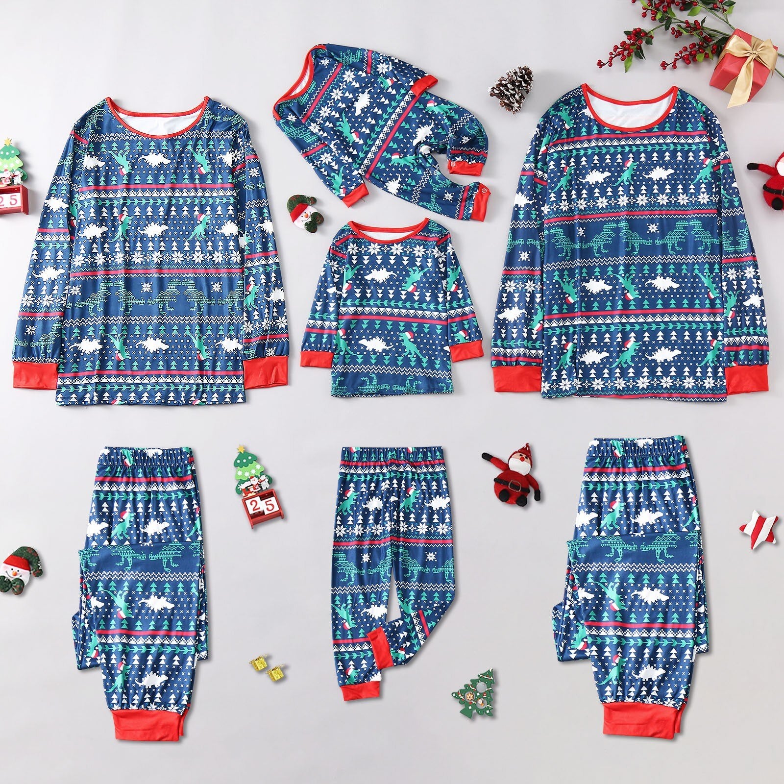 Matching Christmas Pajamas Family Set - Dino Blue
