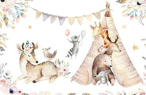 Cute Animals Teepee Nursery Wallpaper Mural