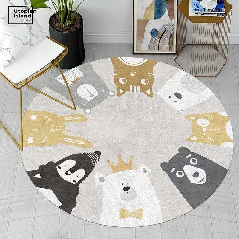 Round Rug Cute Animal Portraits