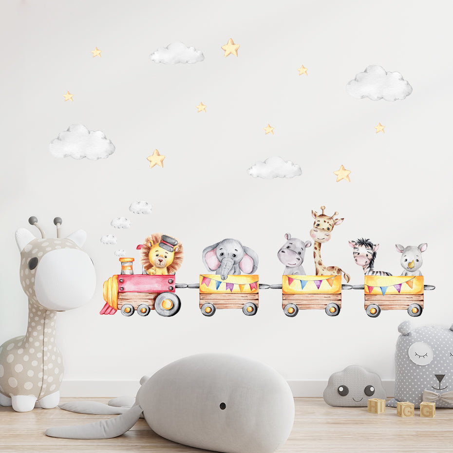 Cartoon Animal Train Wall Decals