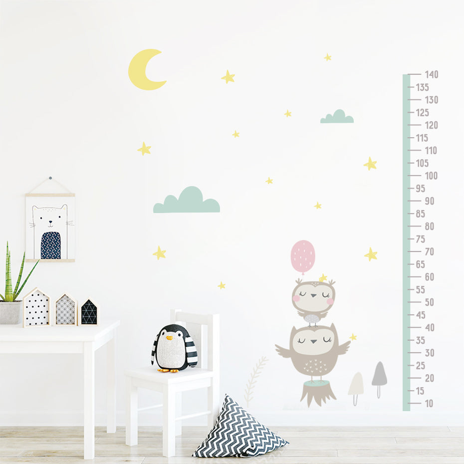 Height Measurement Owl Clouds Stars Wall Decals