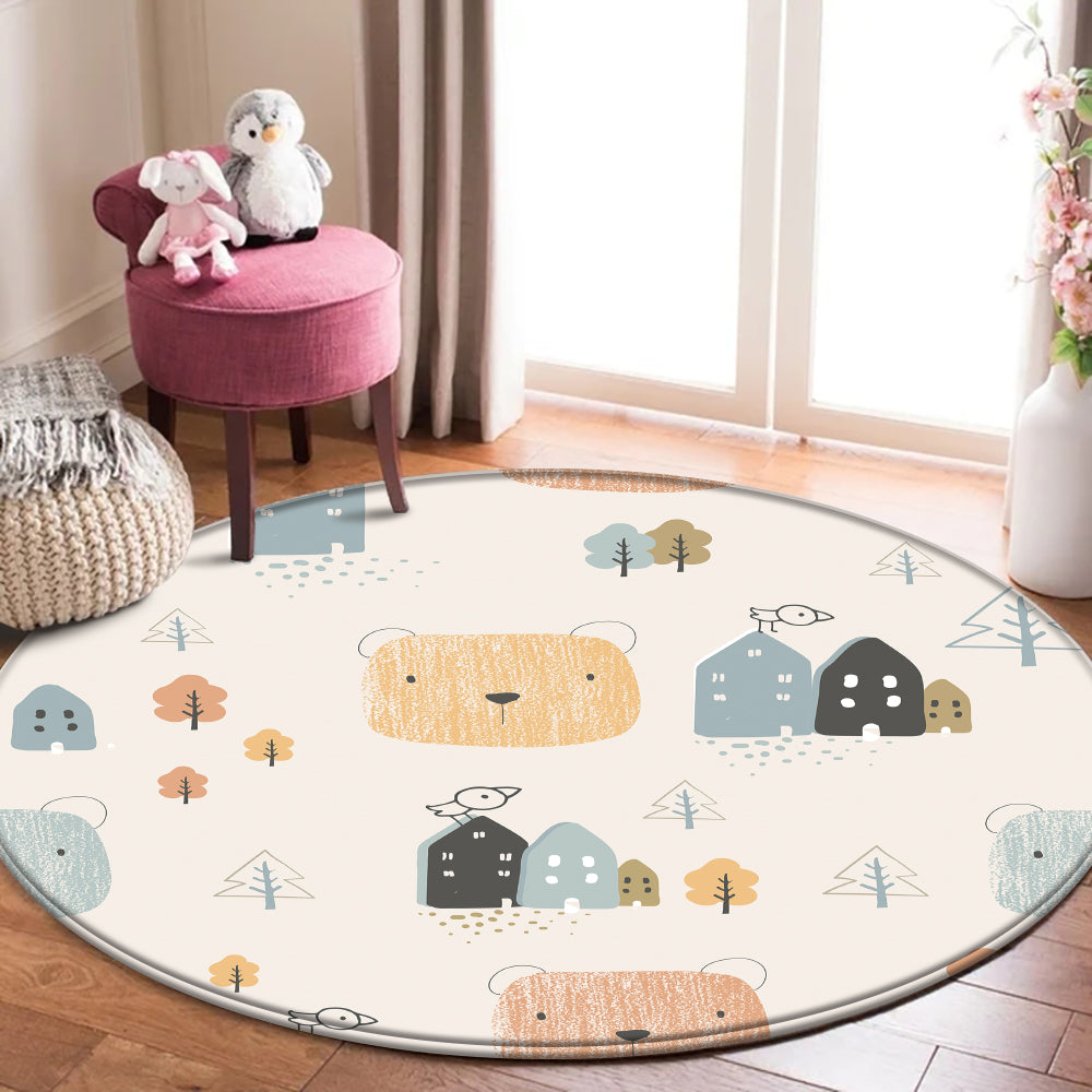 Nursery Cartoon Style Area Round Rug