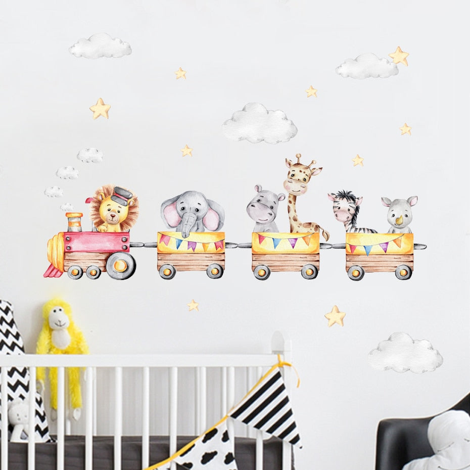 Cartoon Animal Train Wall Decals