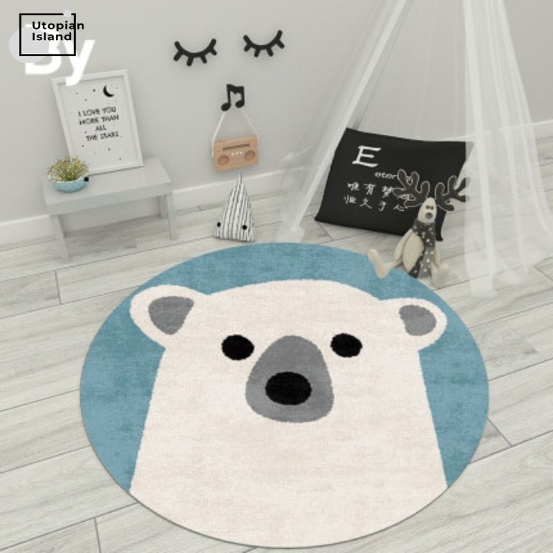 Area Round Rug Cute Animal Portraits