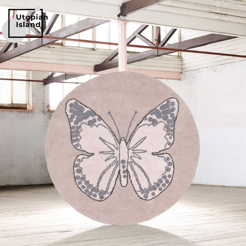 Area Round Rug Pink Butterfly