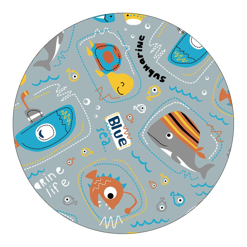 Nursery Cartoon Style Area Round Rug