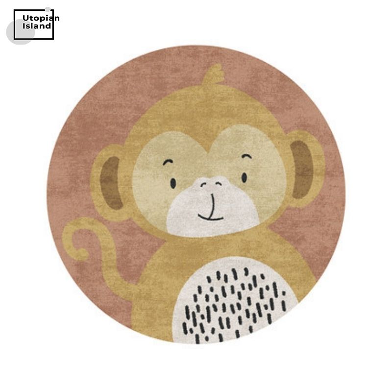 Area Round Rug Cute Animal Portraits
